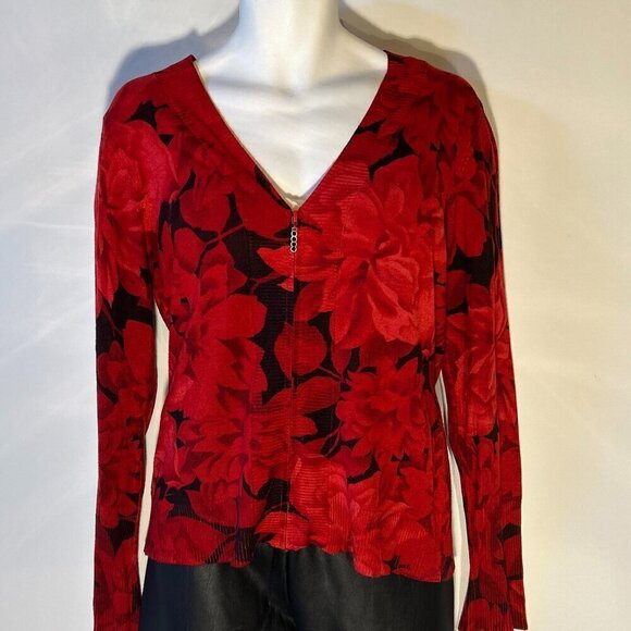 WR SZXL Fur Collar (Removable) Red/ Black Floral cardigan Chic Whimdigoth Formal - Picture 2 of 10